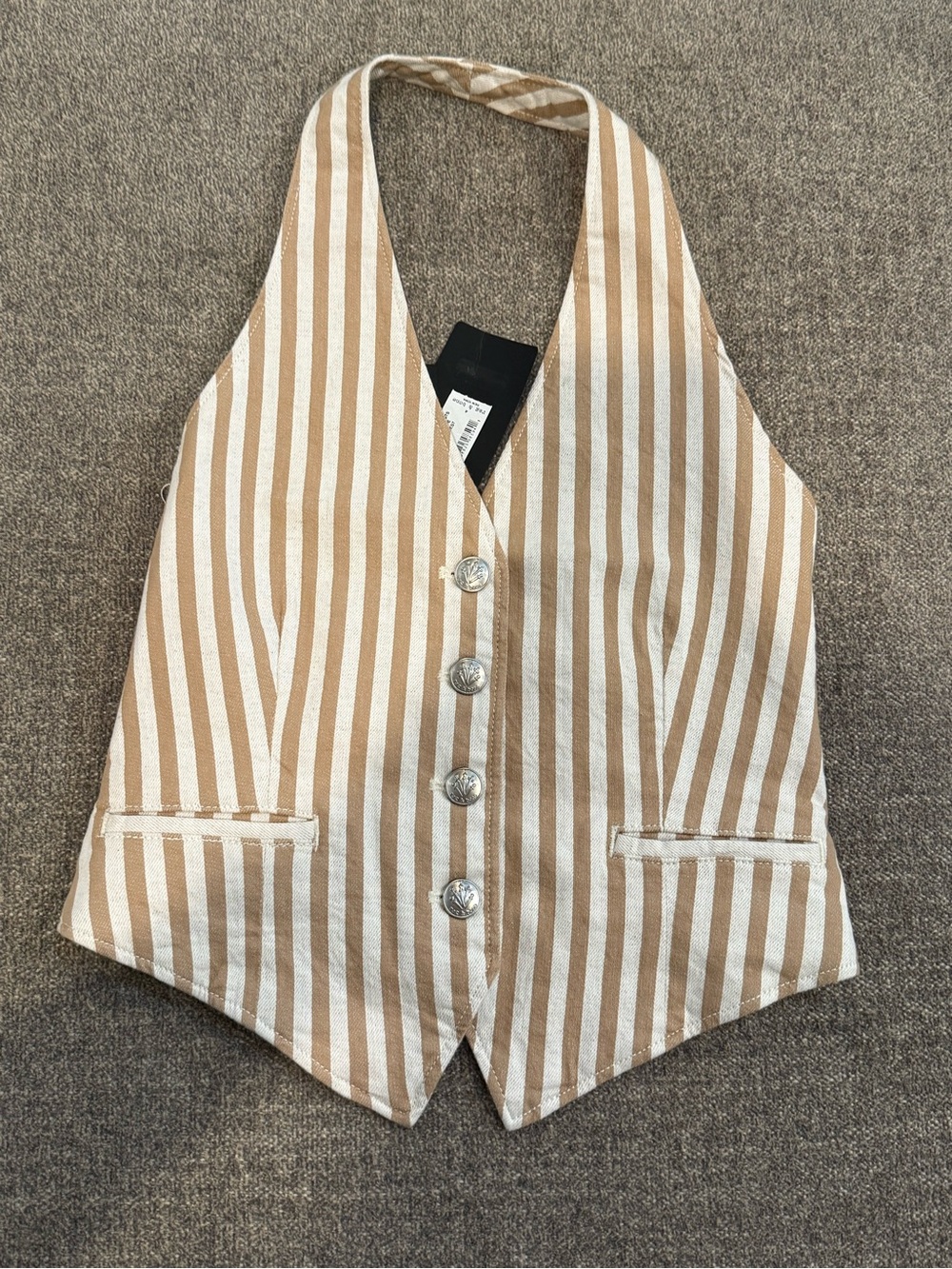 NWT rag & bone Beige & White Striped Button-Up Vest